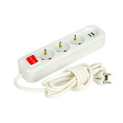 Электрический удлинитель с выключателем 3 розетки и 2 USB с заземлением 3м (108998)