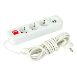 Электрический удлинитель с выключателем 3 розетки и 2 USB с заземлением 5м (123672)