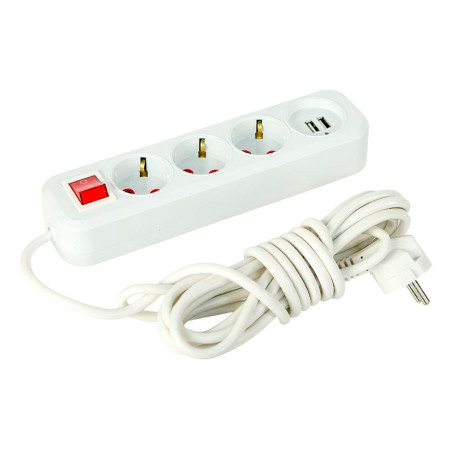 Электрический удлинитель с выключателем 3 розетки и 2 USB с заземлением 5м (123672)