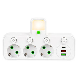 Сетевой разветвитель на 3 розетки с 2 USB + 1 Type-C с кнопками (125402)