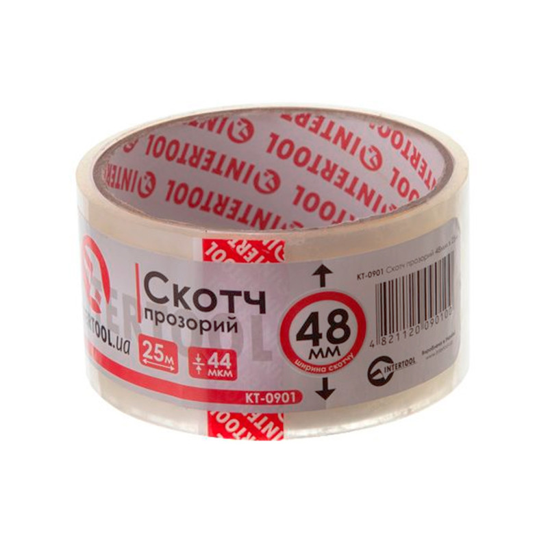 Скотч Intertool 48 мм х 25 м х 52 мкм прозрачный (KT-0901) (6 шт.)