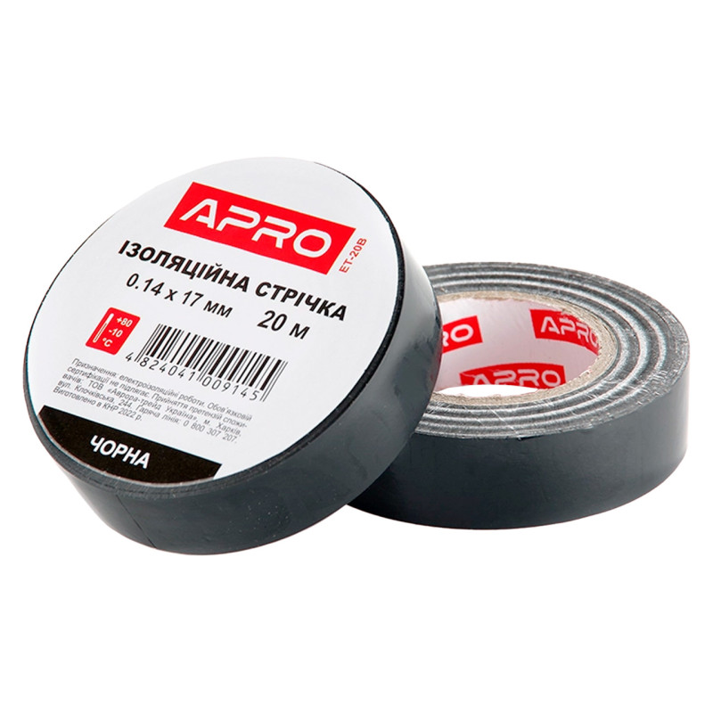 Лента изоляционная Apro 20 м x 17 x 0.14 мм черная (ET-20B) (10 шт.)