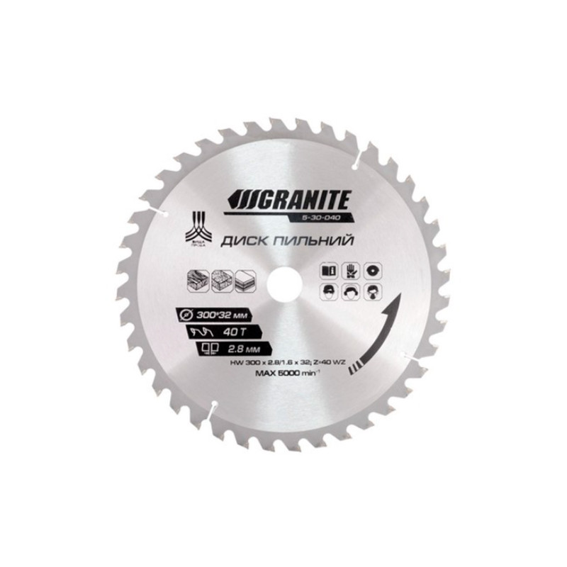 Диск пильный Granite 300 x 40T x 32 мм (32-30+32-25.4) (5-30-040)