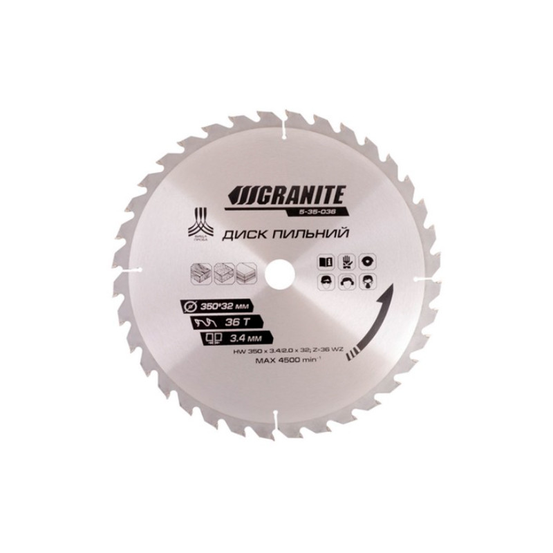Диск пильный Granite 350 x 36T x 32 мм (32-30+32-25.4) (5-35-036)