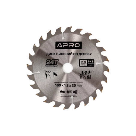 Диск пильный по дереву Apro 160 x 20мм x 24T (830111)