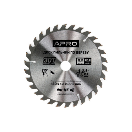 Диск пильный по дереву Apro 180 x 22.220мм x 30T (830134)