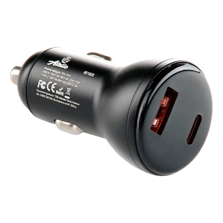 Автомобильное зарядное устройство 12 Atelie USB/Tipe-C x 5V x 3A черный (951808)