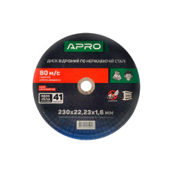 Диск отрезной по нержавеющей стали Apro 230 х 1.6 х 22.23мм (829040)
