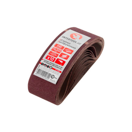 Лента шлифовальная Intertool 75 х 533 мм Р80 (10 шт.) (BT-0408)