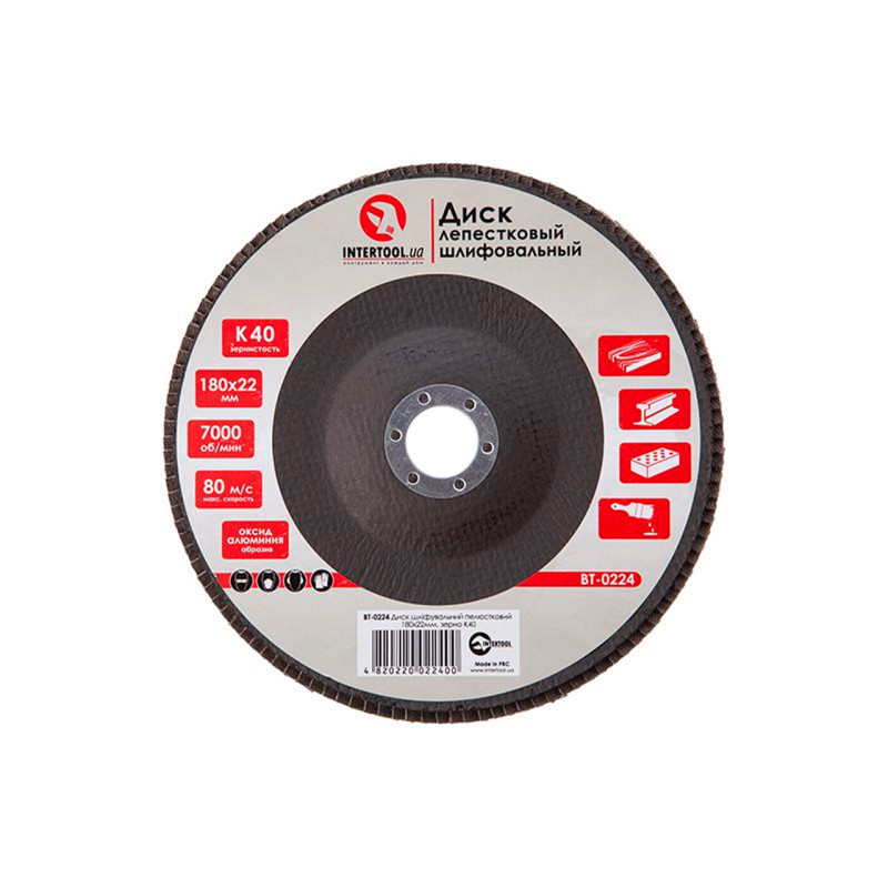 Круг лепестковый торцевой Intertool 180 мм Р40 (BT-0224)