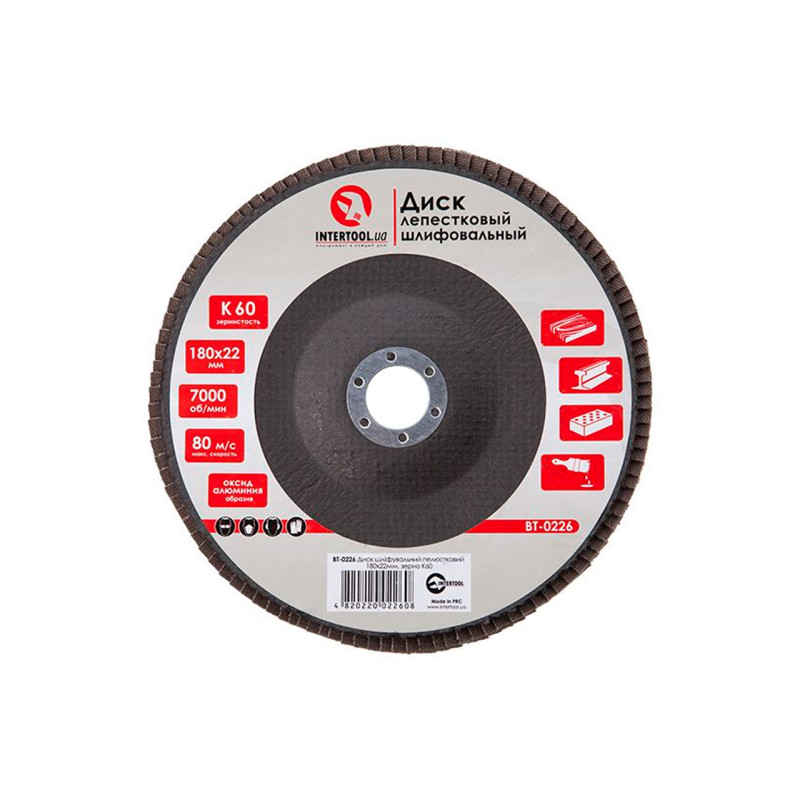 Круг лепестковый торцевой Intertool 180 мм Р60 (BT-0226)