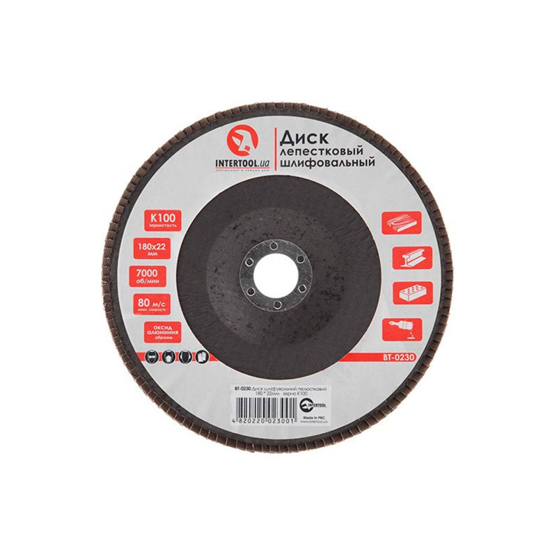 Круг лепестковый торцевой Intertool 180 мм Р100 (BT-0230)