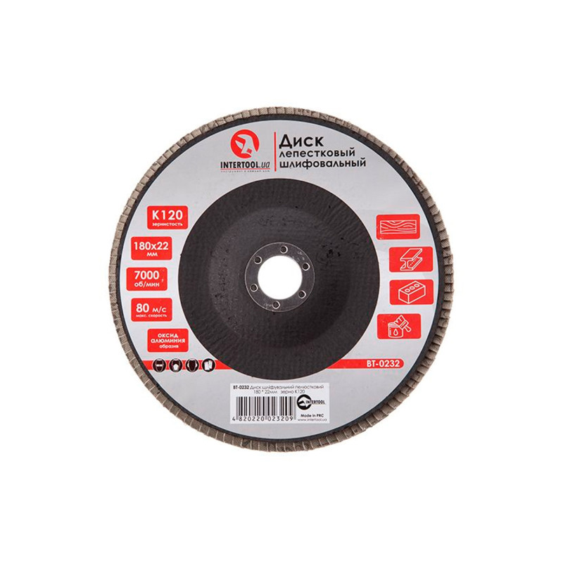 Круг лепестковый торцевой Intertool 180 мм Р120 (BT-0232)