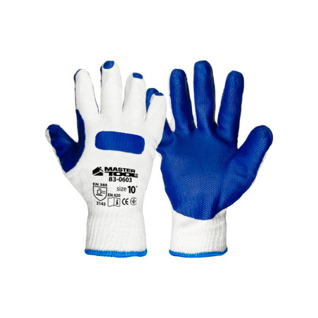Перчатки Mastertool стекольщика латексная (синяя) усиленная ладонь 10" (83-0603) (6 шт.)