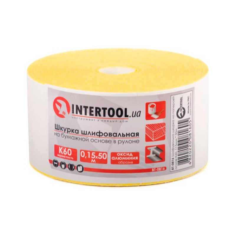 Шлифовальная шкурка Intertool 115 мм x 50 м x P60 бумага (BT-0816)